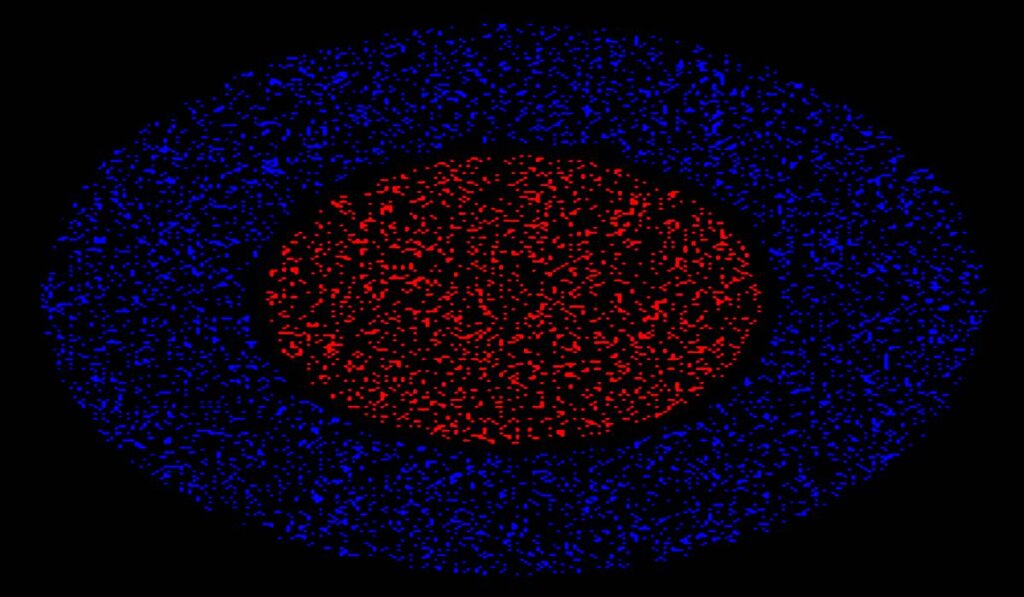 circulo rojo y azul conformando la Cromostereopsis