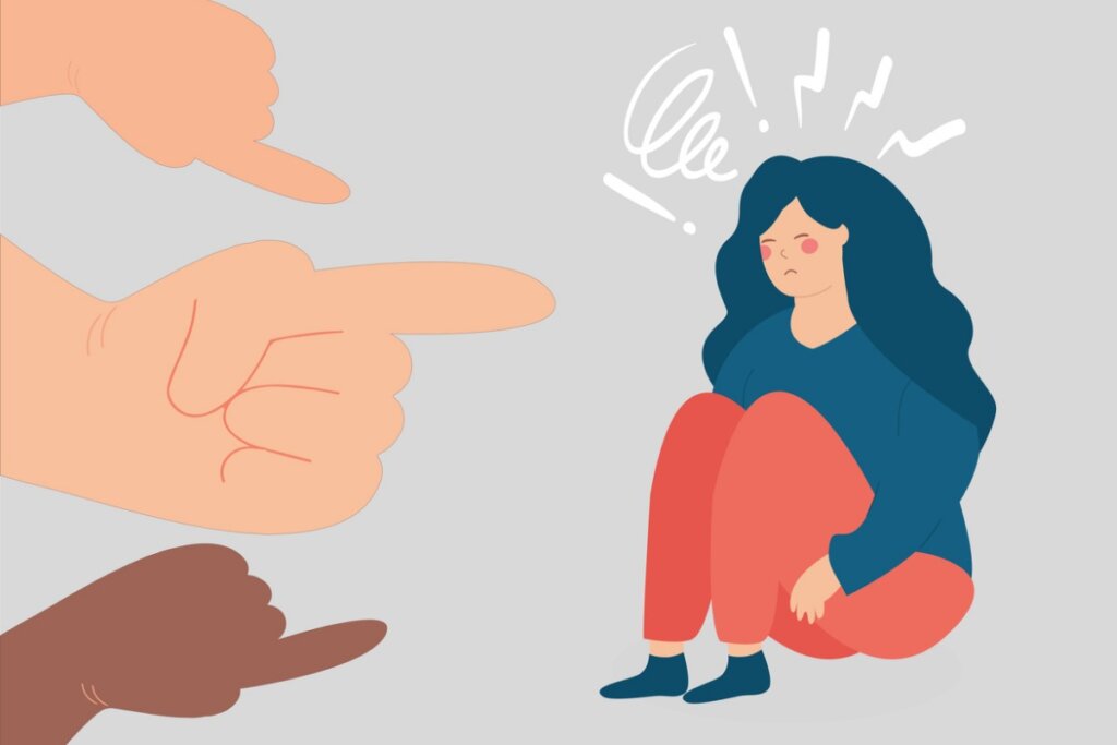 Depressed woman feeling ashamed and suffering from social bullying