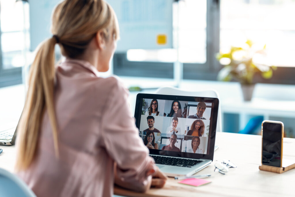 Woman making a meeting by video call