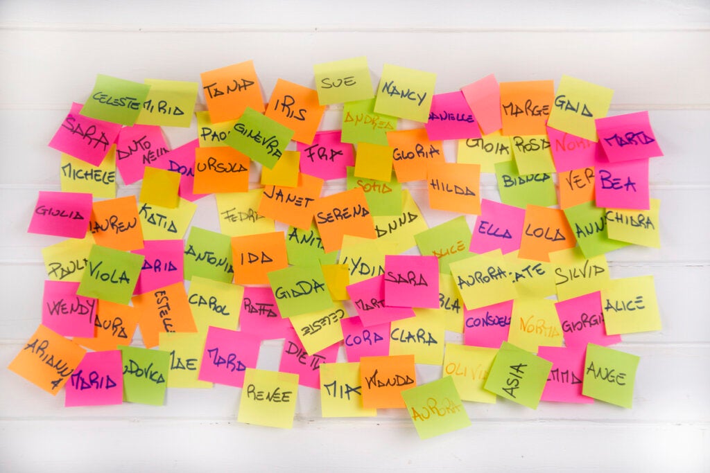 Names of people written on paper, depicting can your name affect your personality?