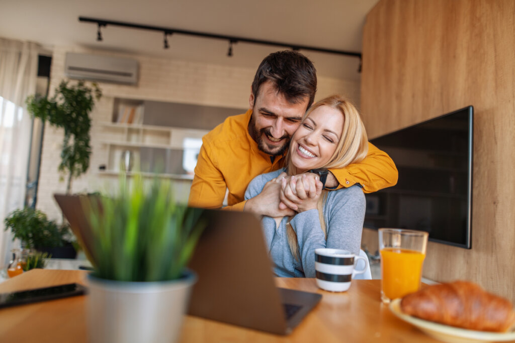 Happy couple at home