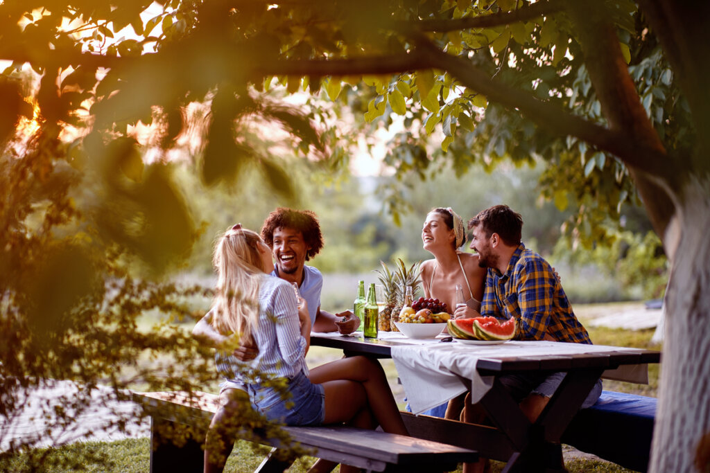 Stellen eten met elkaar in de natuur
