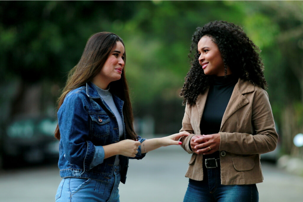 Friends talking on the street