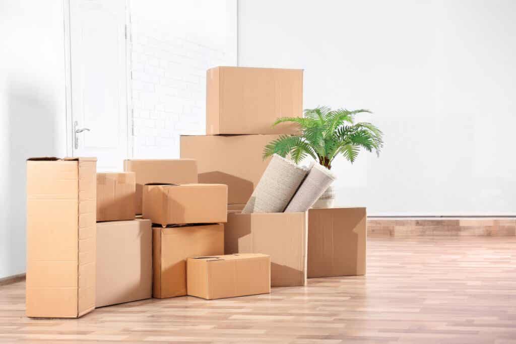Umzug: viele Kisten stehen zum Transport bereit