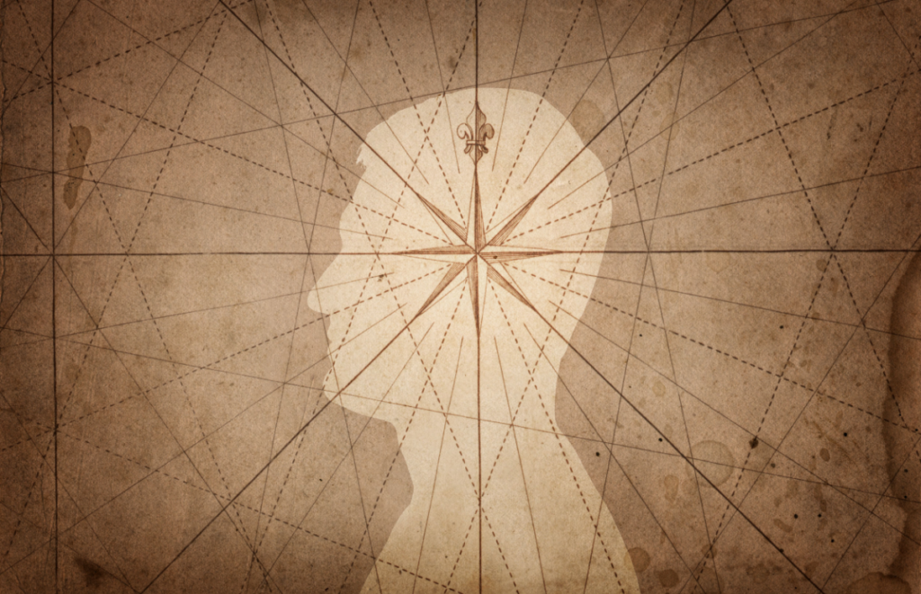 Silhouette d'un homme avec une boussole