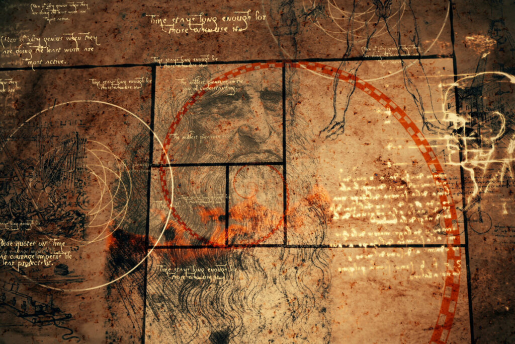 Obra de arte con el rostro de da vinci