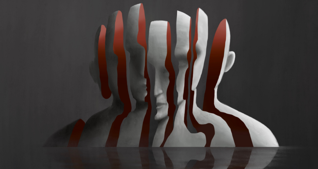 Visage d'un homme fragmenté