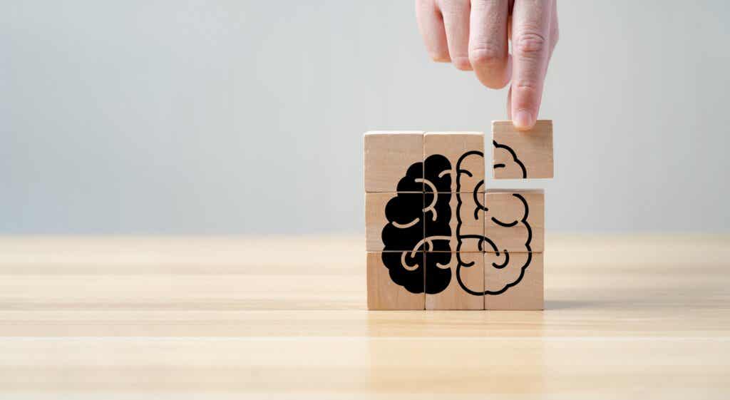 Black and white brain drawn on wooden frames