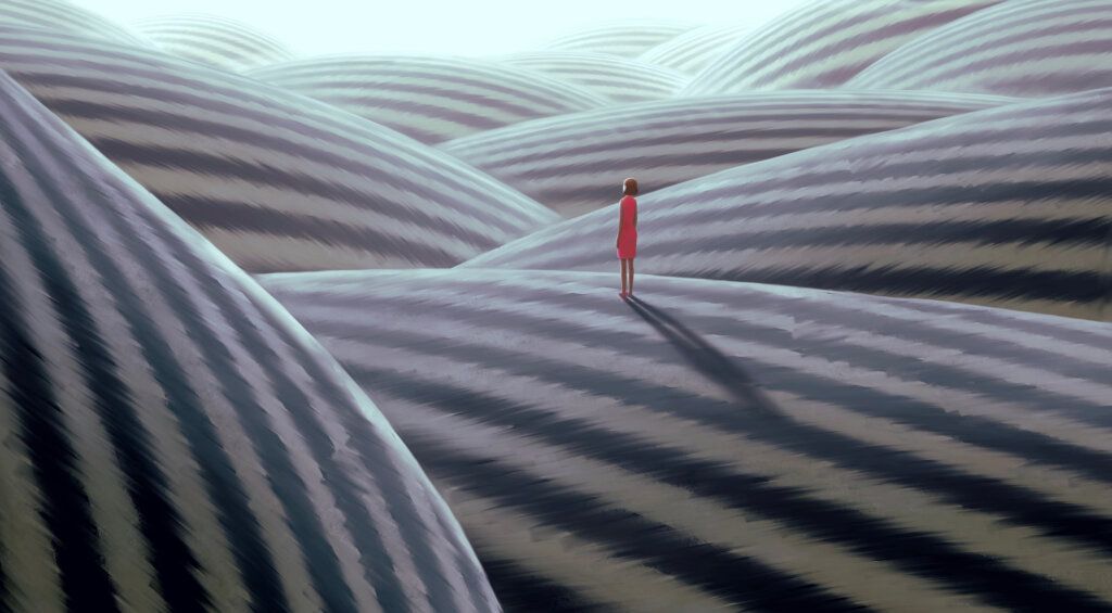 Iemand in een gestreept veld