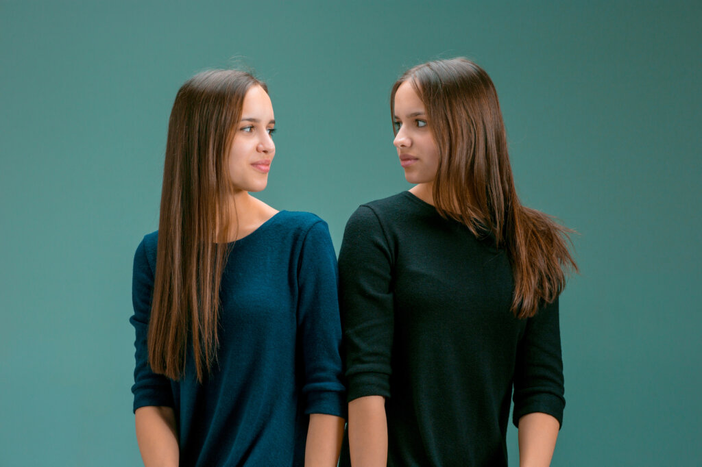 twins look at each other