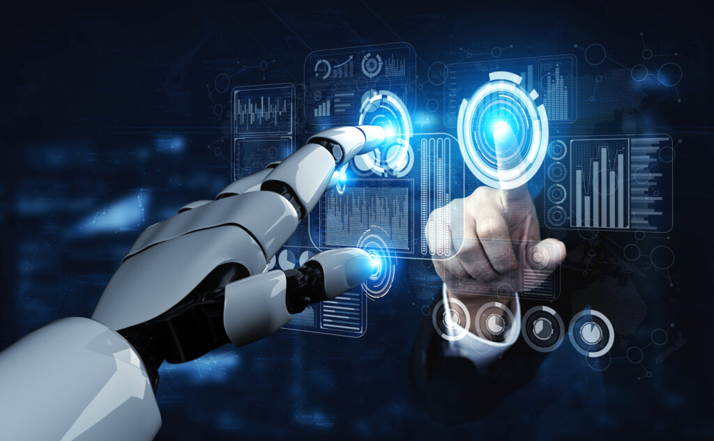 Écran tactile mains humaines et robot