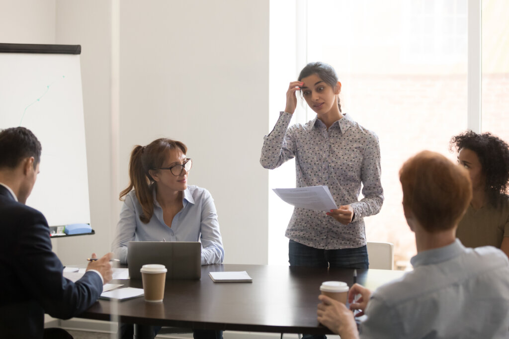 Work team meeting in meeting
