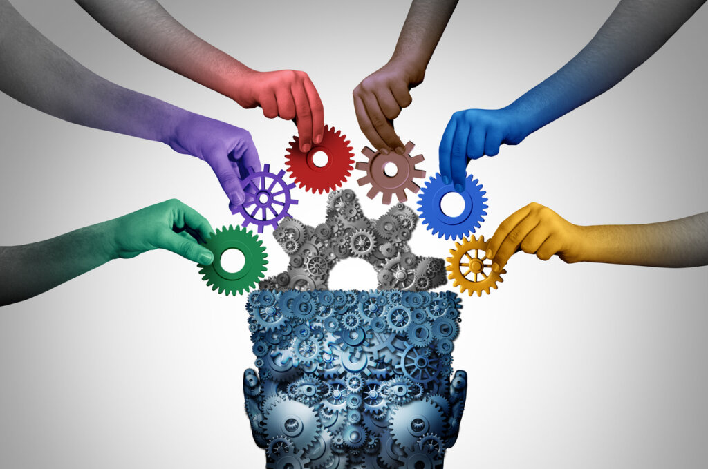 Gehirn aus Zahnrädern symbolisiert die Neurophilosophie