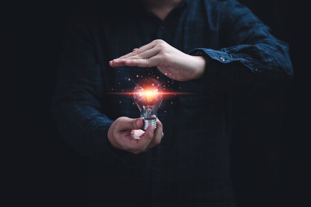 man with light bulb applying thinking Think Po