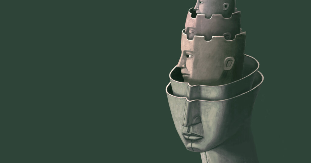 Illustration de divers visages représentant le concept de conscience de la philosophie