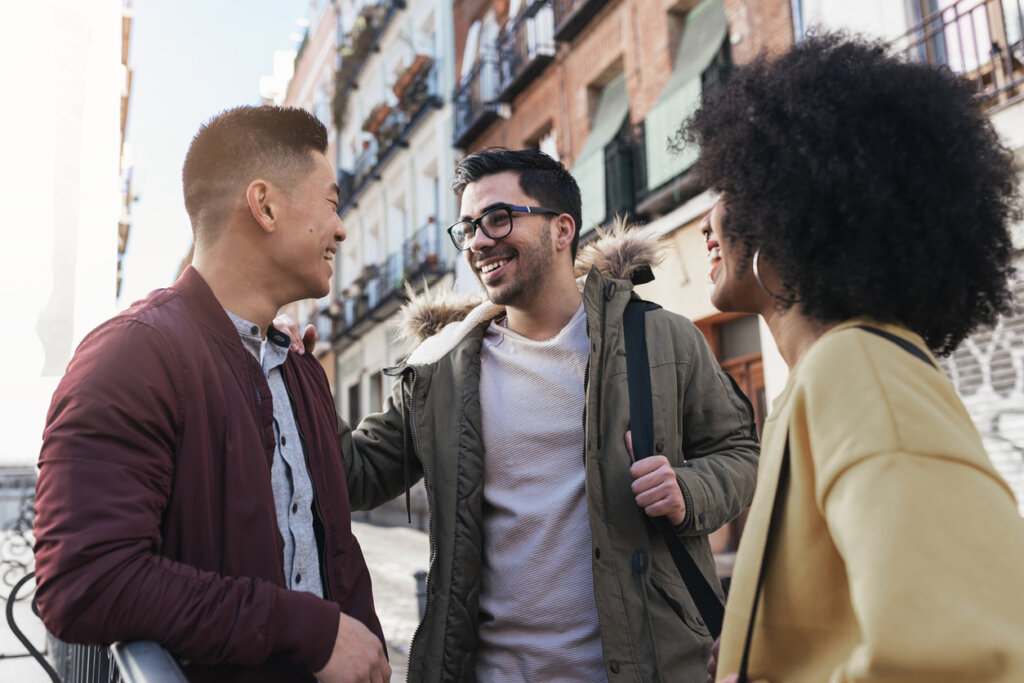 friends-gathered-on-the-street-talking