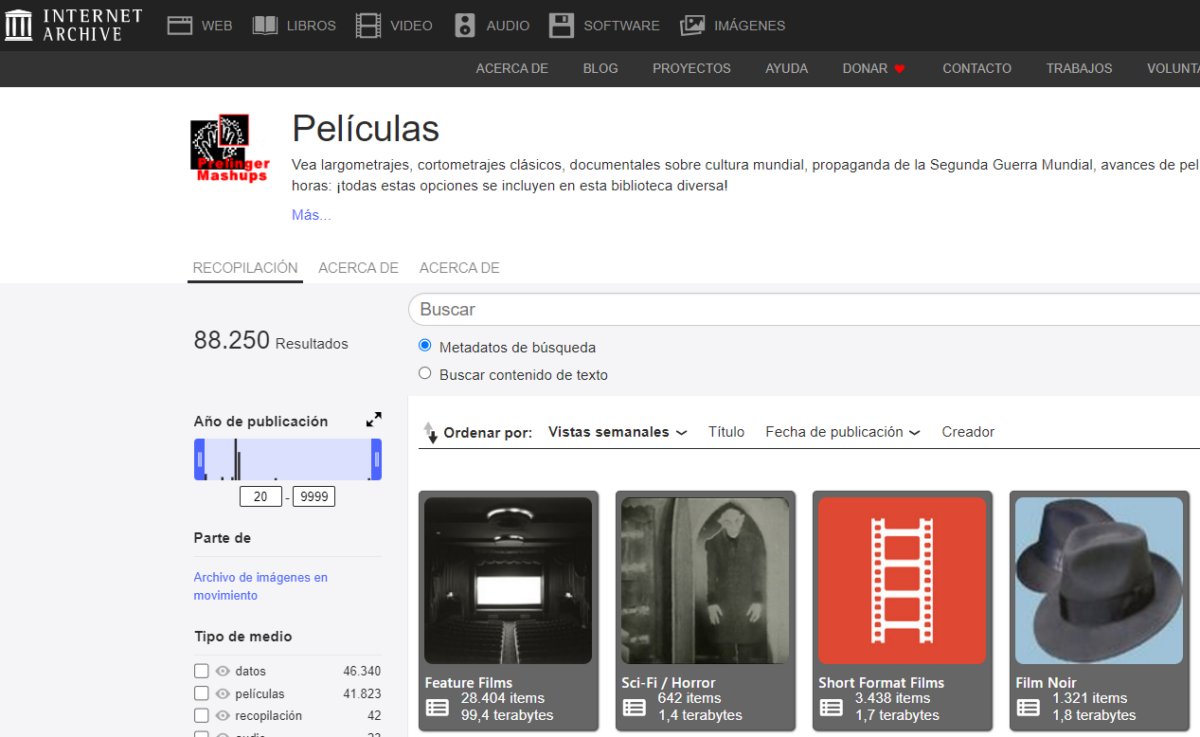 Internet Archive, páginas para ver películas gratis.