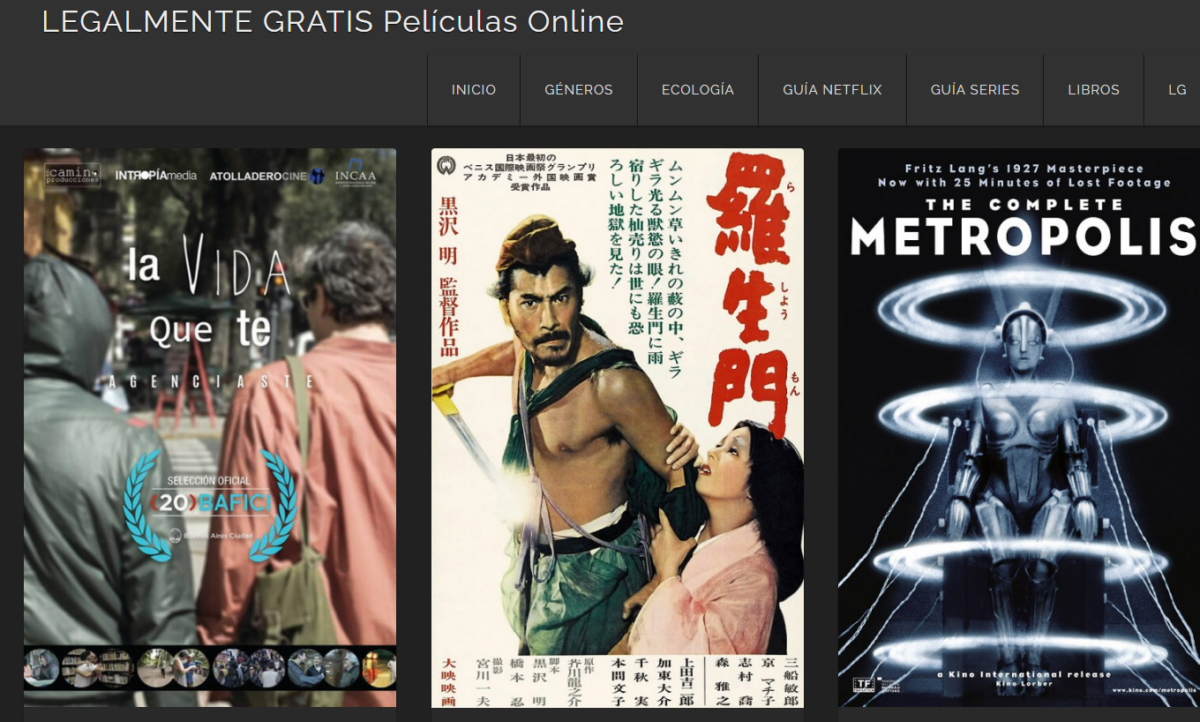 Legalmente gratis, páginas para ver películas.