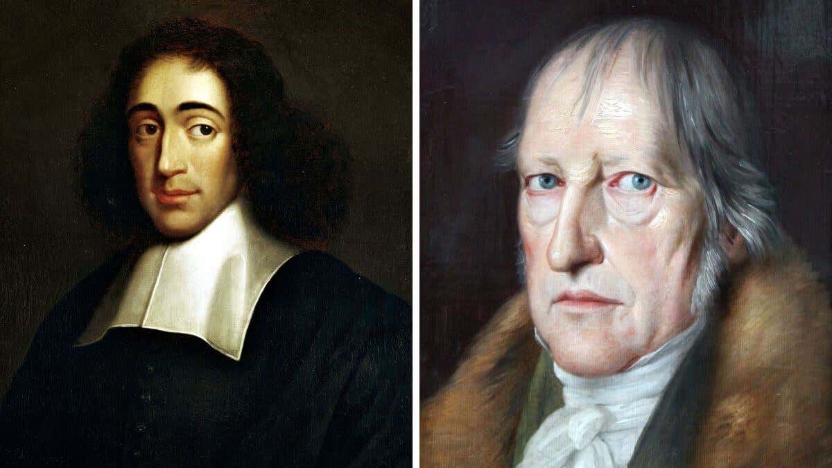 Retratos de Baruch Spinoza y Friedrich Hegel. 