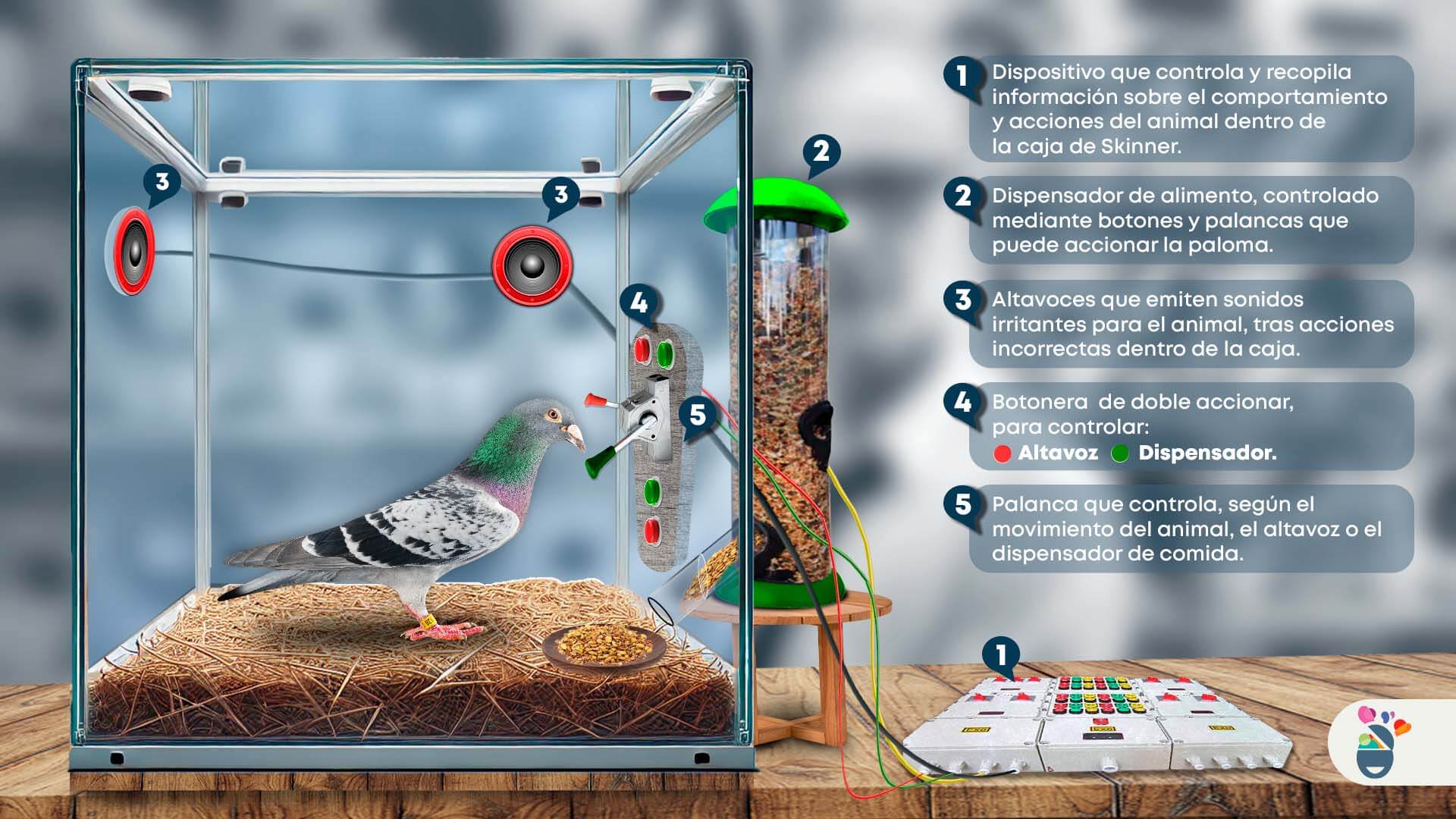 Infografía con el experimento de la caja de Skinner