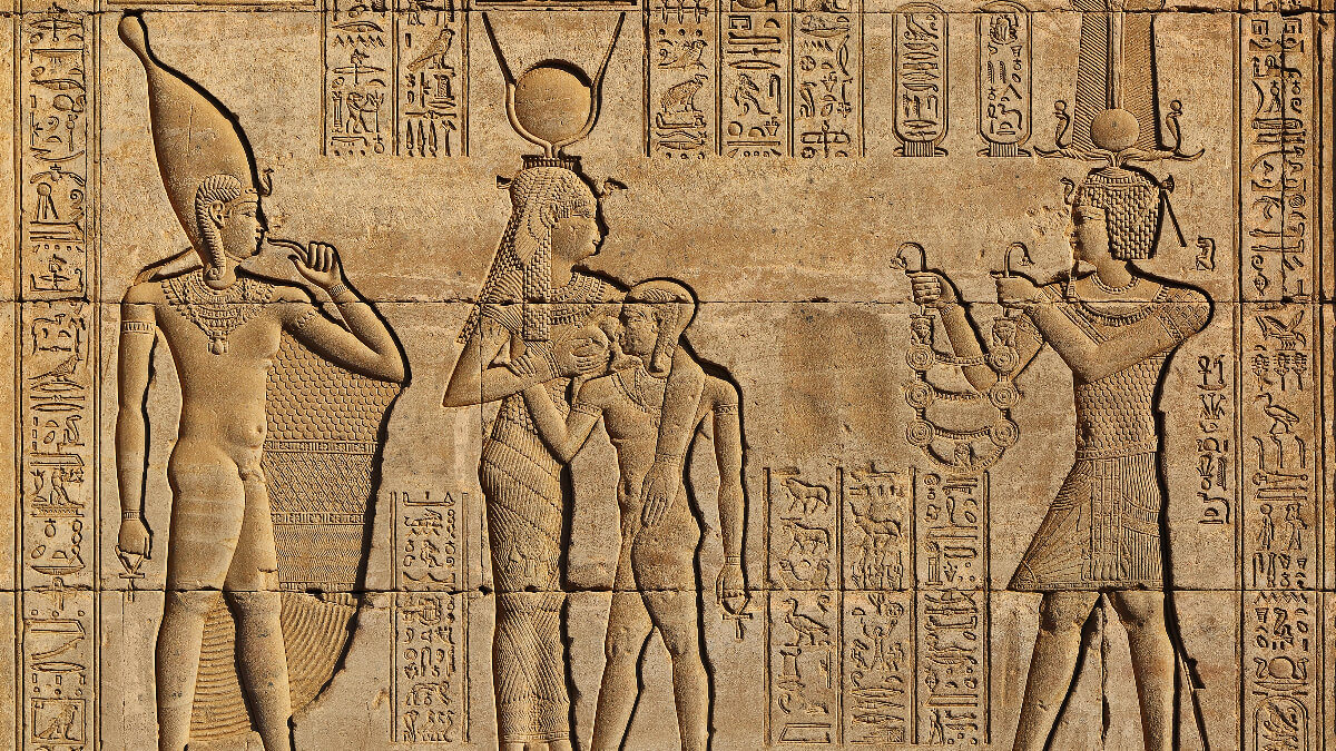 Muurschildering met de aanwezigheid van de godin Hathor