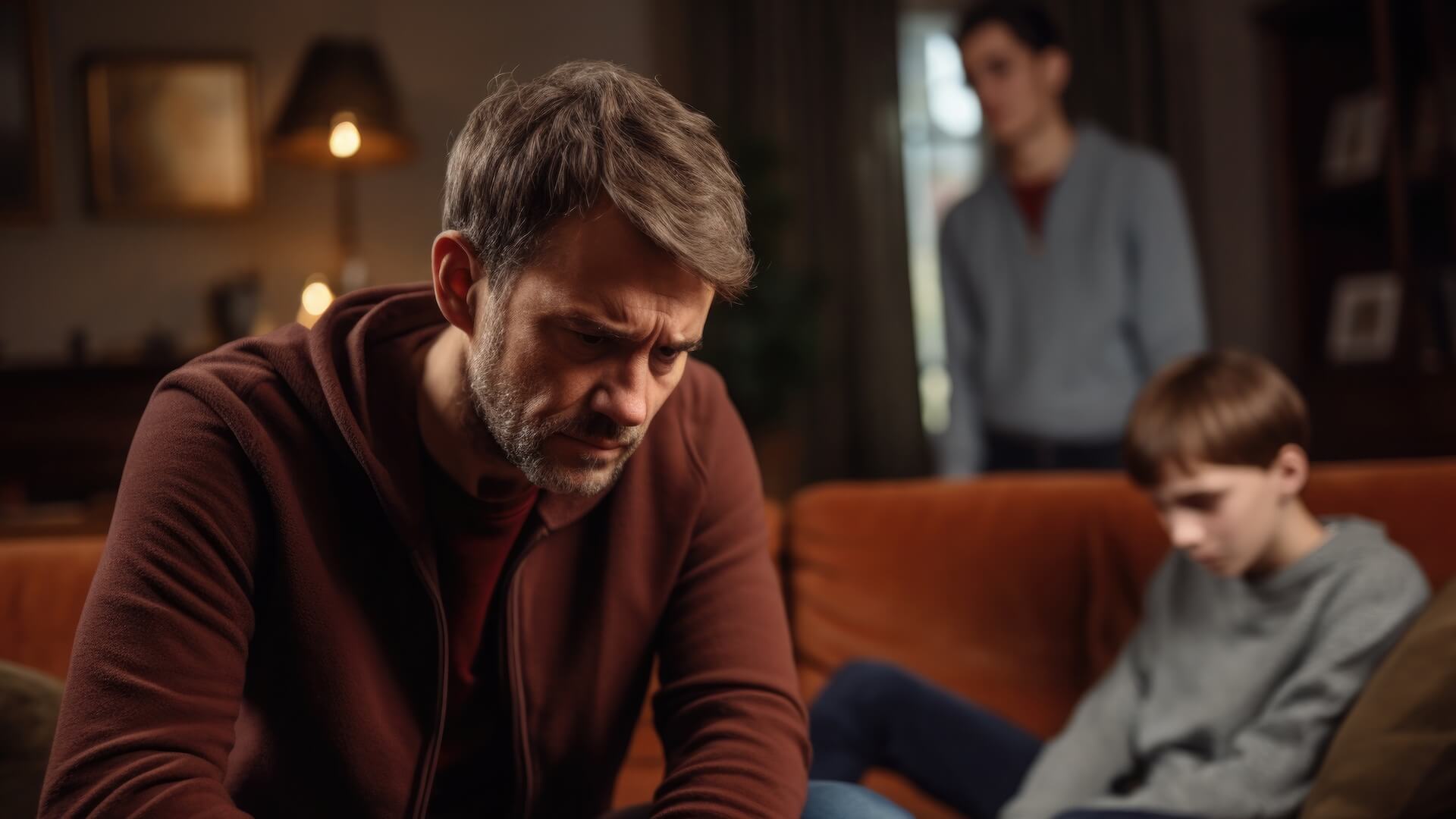 Padre con una mirada decepcionada por lo que hizo su hijo