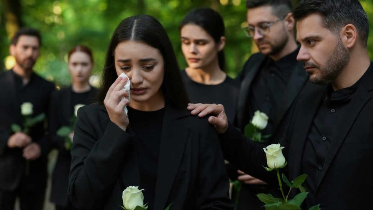 Personas llorando saben lo que significa vestir de negro en un funeral